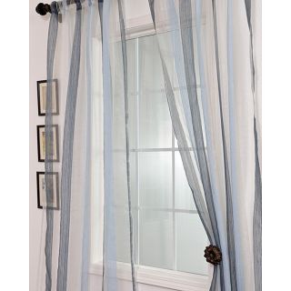 Signature Havannah Blue Striped Linen And Voile Weaved Sheer Curtain