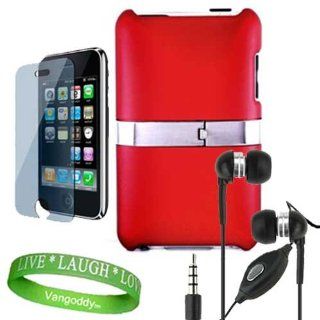 3 Item Bundle for Apple iPod Touch 3rd generation: includes Red Custom Case with Durable Metal Kick Stand + Screen Protector + iPod Earphones with Microphone + Live*Laugh*Love WristBand!!! : MP3 Players & Accessories