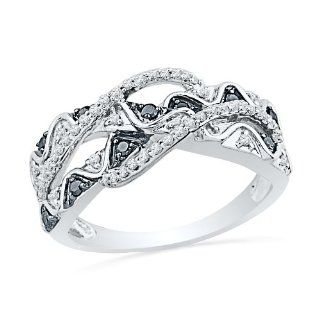 Sterling Silver Round Diamond Black and White Twisted Fashion Ring (1/3 Cttw): D GOLD: Jewelry