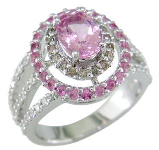18KW Morganite, Pink Sapphire & Diamond Ring   Size 6 1/2 Judy Mayfield Jewelry