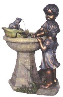 Alpine Wct402 Boy and Girl Fountain with Spitter  Free Standing Garden Fountains  Patio, Lawn & Garden