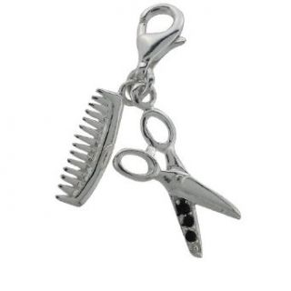 Sterling Silver Barber/Salon Accessory Charm (comb, scissors): Clothing