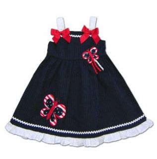 Good Lad Baby Girls Infant Navy Butterfly Applique 4th of July Seersucker Dress, 24 Months: Clothing