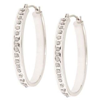 Diamond Fascination  14KT White Gold Diamond Accent Oval Hoop Earrings: Jewelry