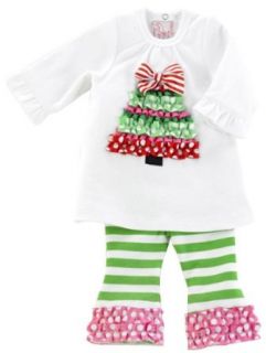 Mud Pie Santa Baby Ruffle Tree Tunic And Leggings Set, White/Green/Red, 0 6 Months: Infant And Toddler Clothing Sets: Clothing