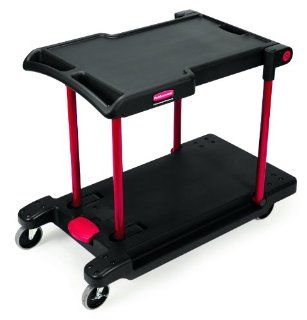 Rubbermaid Commercial Convertible Service Cart, 2 Shelves, Black, 400 lbs Load Capacity, 34 3/8" Height, 45 1/8" Length x 23 13/16" Width