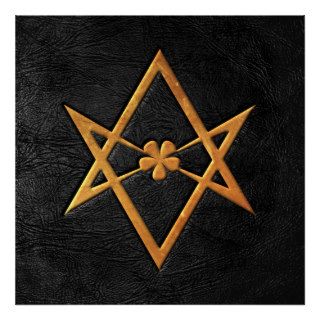 Golden Thelemic Unicursal Hexagram Black Leather Posters