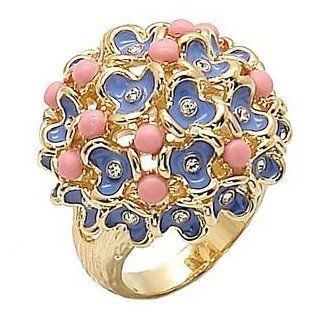 Size 5 Flower Bouquet Rose Semi Precious Brass Gold Plated Ring AM Jewelry