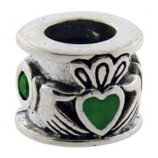Biagi Sterling Celtic Claddagh Ring Bead with Green CZ and Enamel fits European Charm Bracelet: Sterling Silver Charm Bracelets For Women: Jewelry