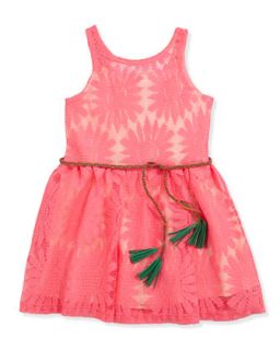 Daisy Lace Braid Belted Dress, Pink, Sizes 4 6X