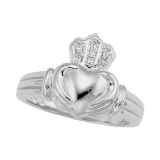 14K White Gold 0.04 ct. Diamond ''Claddagh'' Ring Katarina Jewelry