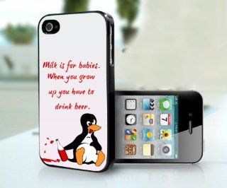 Cute Funny Penguin Drinking Beer No Milk Quote Iphone 4 4s Case Cell Phones & Accessories