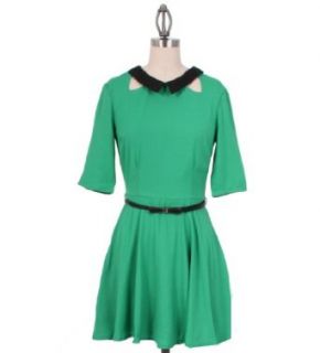 Mustard Seed Peter Pan Collared Dress with Bow Belt in Green, Small