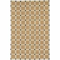 Hand woven Mandara Checkerboard Patterned Tan And Black Rug (79 X 106)