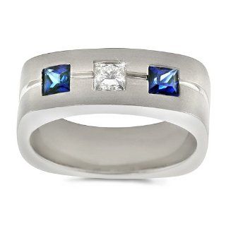 Men's Diamond Ring   Men's Trio Sapphire/Diamond Ring in Platinum (.40 dia / .75 sap ct. tw. / G Color / VS1 VS2 Clarity) Bands Jewelry