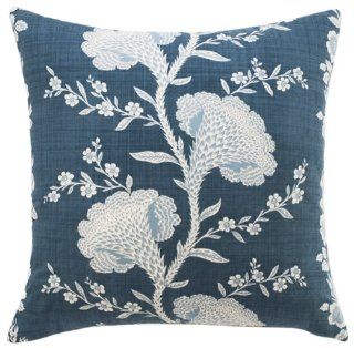 Jiti Geisha Throw Pillow, Cotton, 24 Inch Square, Slate Blue   Accent Pillows For Sofa