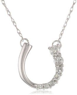 XPY 14k White Gold Journey Diamond Horseshoe Pendant Necklace (.19 cttw, I J Color, I2 I3 Clarity), 17.5": Jewelry