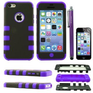 Areser(TM) Hard Impact Resistance Case Rubberized Silicone Cover Hybrid Case for iPhone 5C + Free Stylus Pen + Screen Protector (Purple): Cell Phones & Accessories