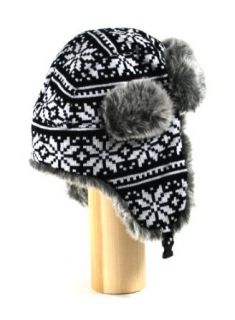 W360 Black Snowflake Nordic Knitted Soft Faux Fur Wool Trooper Trapper Pilot aviator Aviator Hat for Women and Men one size fits up to a large head at  Mens Clothing store