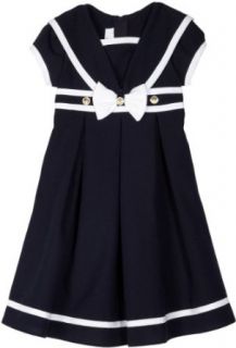 Bonnie Jean Girls 2 6X Nautical Flare Dress with Ribbon Trim, Navy, 6x: Clothing