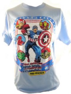 Captain America Mens T Shirt   And Friends Spider Man, Thor, Iron Man, Luke Cage: Novelty T Shirts: Clothing