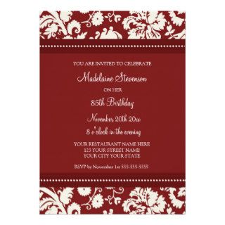Red Damask 85th Birthday Party Invitations