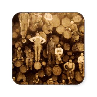 Vintage Lumberjack Group Photographs Square Stickers