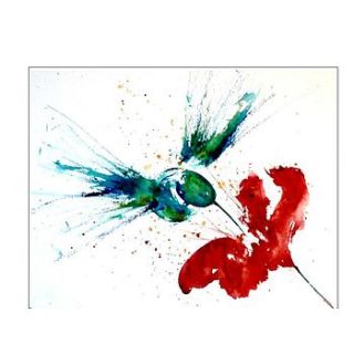 humming bird and hibiscus original painting by kindarts