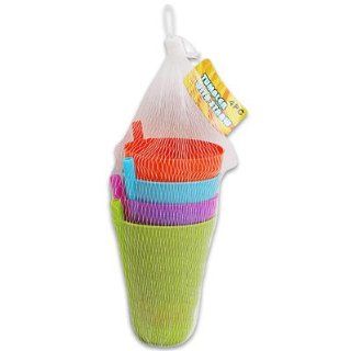 SET of 4 Sip a cup Kids Tumblers with Built in Straw, 5.5 Inch Tall, Pink, Orange, Green & Blue (10 oz): Kitchen & Dining