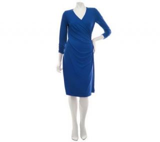 Susan Graver Liquid Knit Surplice Wrap Dress with Ruched Sleeves —