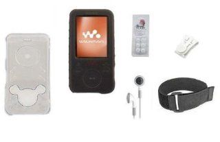 Sony Walkman NWZ E436/ E436F/ E438/ E438F Clear Crystal Case + Black Silicone Skin Case + headset + Earbud Caps (come with 3 different sizes) + Armband + Belt Clip: Everything Else