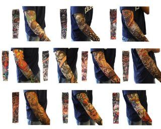 10pc Fake Temporary Tattoo Sleeves Body Art Arm Stockings Accessories   Designs Tribal, Dragon, Skull, and Etc.: Sports & Outdoors