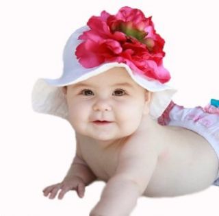 Melondipity Girls Babies Who Brunch White Baby Sun Hat   Large Pink Flower Cap: Clothing