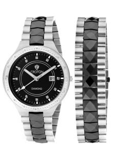 Croton CN307004SSBK  Watches,Mens Xanthian White Diamond Black Dial Stainless Steel& Black Ceramic, Luxury Croton Quartz Watches