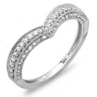 0.33 Carat (ctw) 14k White Gold Round Diamond Ladies Anniversary Wedding Band Enhancer Guard Chevron Ring 1/3 CT: Jewelry