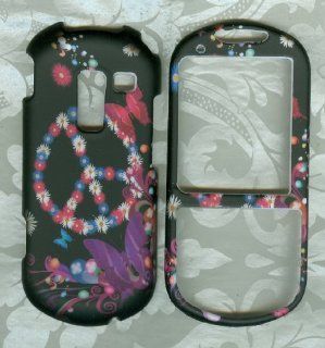 Black Peace Flowers Rubberized Samsung R455c Sch r455c Protector Phone Cover: Cell Phones & Accessories