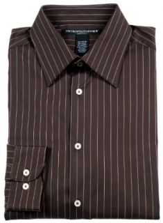 METROPOLITAN VIEW Mens Brown Cotton Striped Dress Shirt Medium M Gorgeous at  Mens Clothing store Pin Stripe Dress Shirt