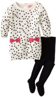 Isaac Mizrahi Baby Girls Infant Sweater Knit Polka Dot Dress With Tight, Crme, 18 Months Clothing