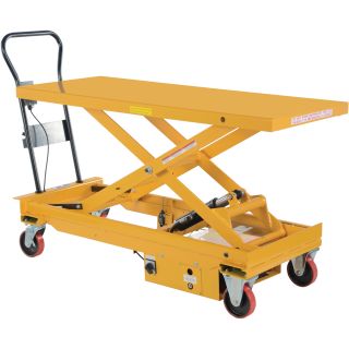 Vestil Hydraulic Elevating Cart — Single Scissor, DC Powered, 1000-Lb. Capacity, 60in.L x 24 1/2in.W Platform, 17 1/2in.–45 1/2in. Service Range, Model# CART-1000-LD-DC  DC Powered Lift Tables   Carts