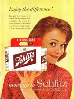 Enjoy the difference! Schlitz Beer ad 1961 redhead with 6 pack: Entertainment Collectibles