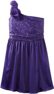 Ruby Rox Kids Girls 7 16 One Shoulder Glitter Dress, Purple, 14: Clothing