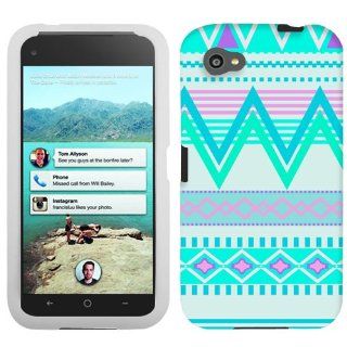 HTC First Aztec Andes Tribal White and Teal Pattern Phone Case Cover Cell Phones & Accessories
