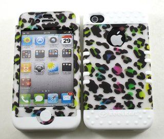 3 IN 1 HYBRID SILICONE COVER FOR APPLE IPHONE 4 4S HARD CASE SOFT WHITE RUBBER SKIN LEOPARD WH TE448 H KOOL KASE ROCKER CELL PHONE ACCESSORY EXCLUSIVE BY MANDMWIRELESS: Cell Phones & Accessories