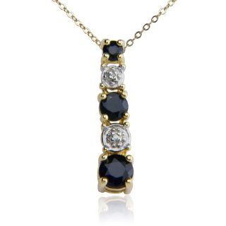 18k Yellow Gold Plated Sapphire with Diamond Accent Pendant Necklace: Jewelry