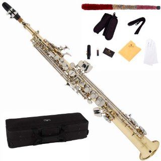 Cecilio 2Series SS 280LN Gold Lacquer and Nickel Plated Keys Straight Bb Soprano Saxophone +Case, Reeds and Accessories: Musical Instruments