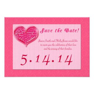 Pink Romantic Words Heart Save the Date Invite