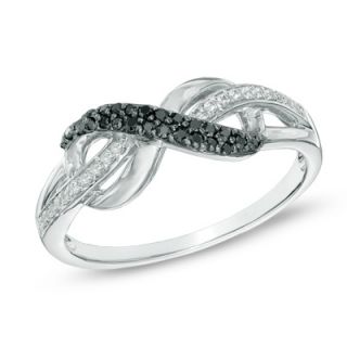 CT. T.W. Enhanced Black and White Diamond Infinity Loop Ring in