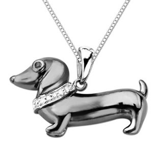 Enhanced Black and White Diamond Accent Dachshund Pendant in Sterling