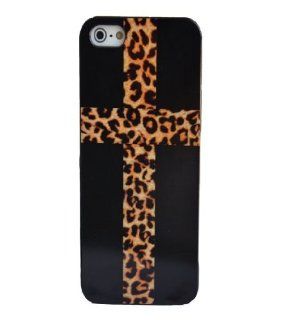 Cross with Leopard Print   iPhone 5 5G Snap On Case Plastic Black Cheetah Cell Phones & Accessories