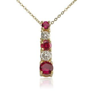 18k Yellow Gold Plated Lab Created Ruby and Diamond Accent Pendant Necklace: Jewelry